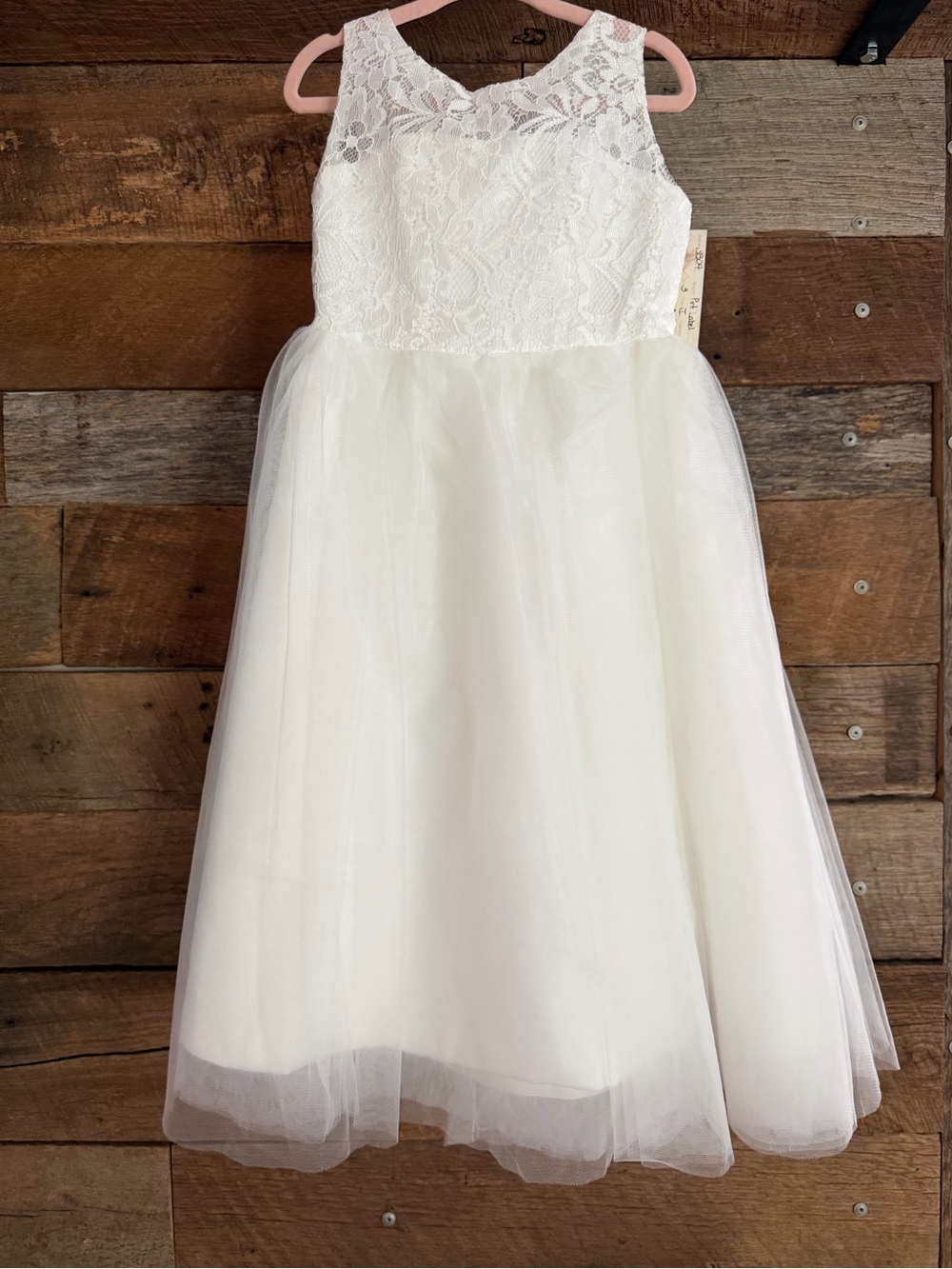 Girls' White Lace & Tulle Dress - Elegant Party or Flower Girl Dress